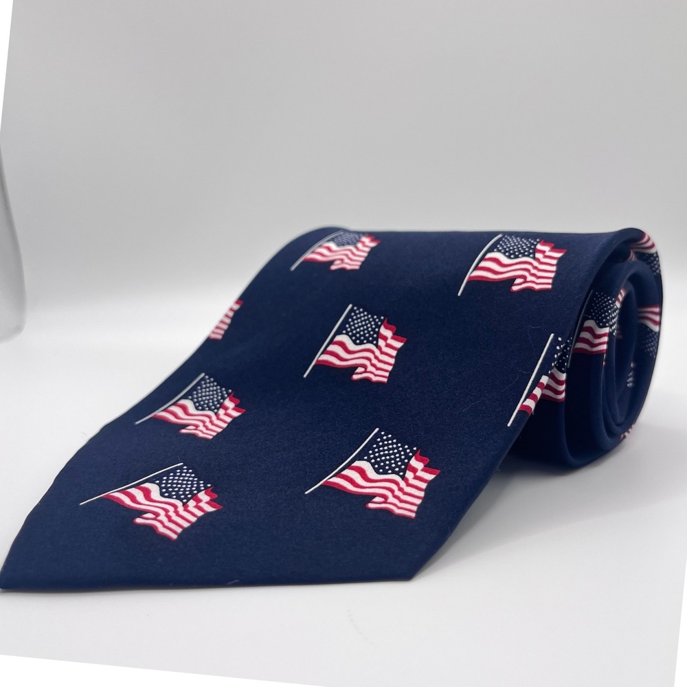 Versailles Necktie Men OS Navy Blue Excellent American Flag Silk Patriotic